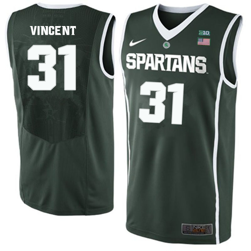 Men #31 Jay Vincent Michigan State Spartans College Basketball Jerseys-Green